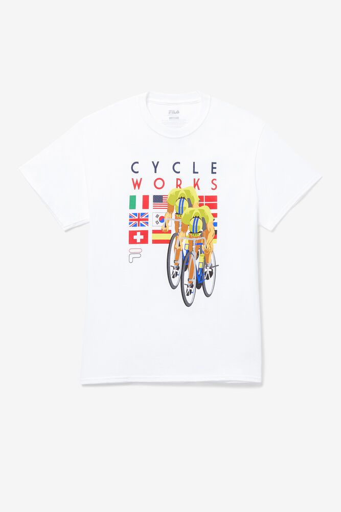 Fila T-Shirt Mens White - Cycle Works - Philippines 6052138-JV